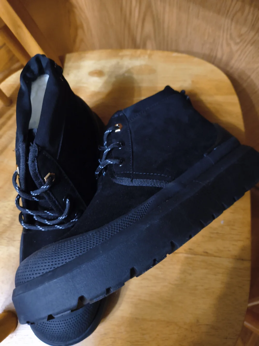Men's Black Suede Elastic Lace Closure Casual Boots